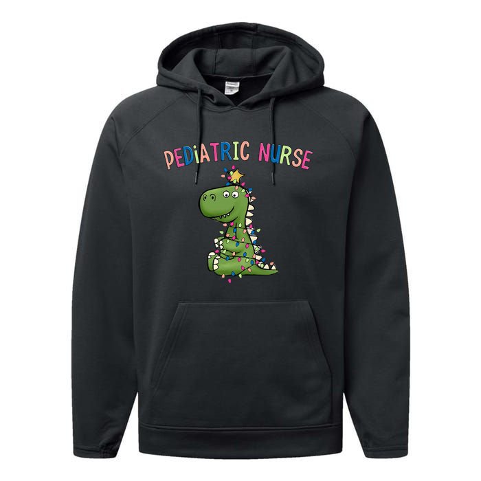 Pediatric Nurse Christmas Peds Dinosaur Rn Xmas Peds Nurse Performance Fleece Hoodie