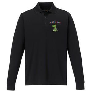 Pediatric Nurse Christmas Peds Dinosaur Rn Xmas Peds Nurse Performance Long Sleeve Polo