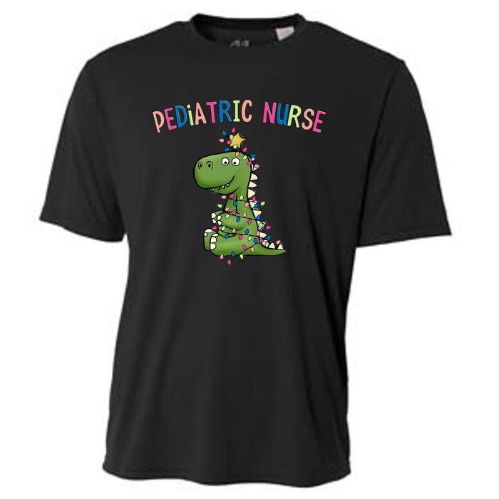 Pediatric Nurse Christmas Peds Dinosaur Rn Xmas Peds Nurse Cooling Performance Crew T-Shirt