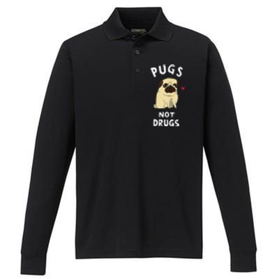 Pugs Not Drugs Funny Present For Dog Lover Tee Pets Performance Long Sleeve Polo