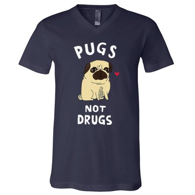 Pugs Not Drugs Funny Present For Dog Lover Tee Pets V-Neck T-Shirt