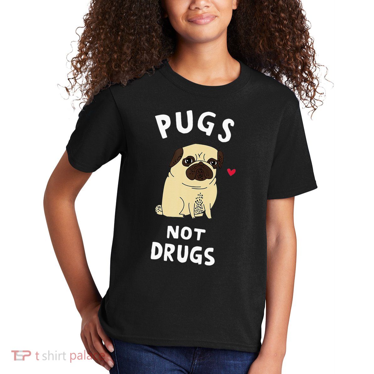 Pugs Not Drugs Funny Present For Dog Lover Tee Pets Kids T-Shirt