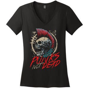 Punks Not Dead Rocker Punker Punk Rock Music Women's V-Neck T-Shirt