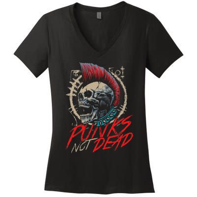 Punks Not Dead Rocker Punker Punk Rock Music Women's V-Neck T-Shirt