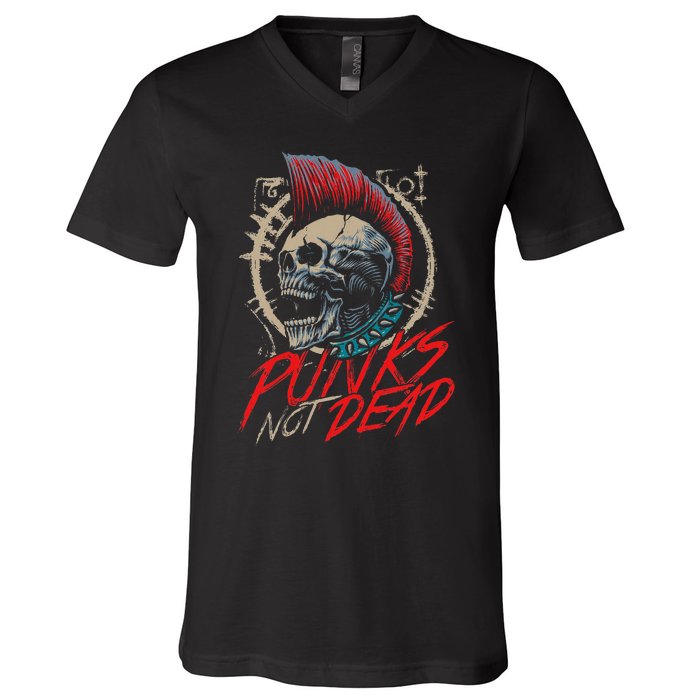 Punks Not Dead Rocker Punker Punk Rock Music V-Neck T-Shirt