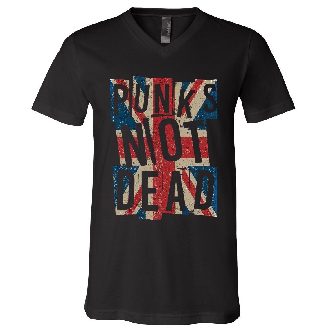 Punks Not Dead Vintage Uk London Flag Punk Is Not Dead V-Neck T-Shirt