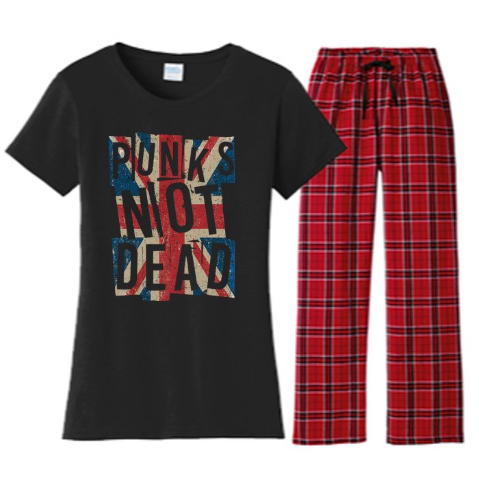 Punks Not Dead Vintage Uk London Flag Punk Is Not Dead Women's Flannel Pajama Set