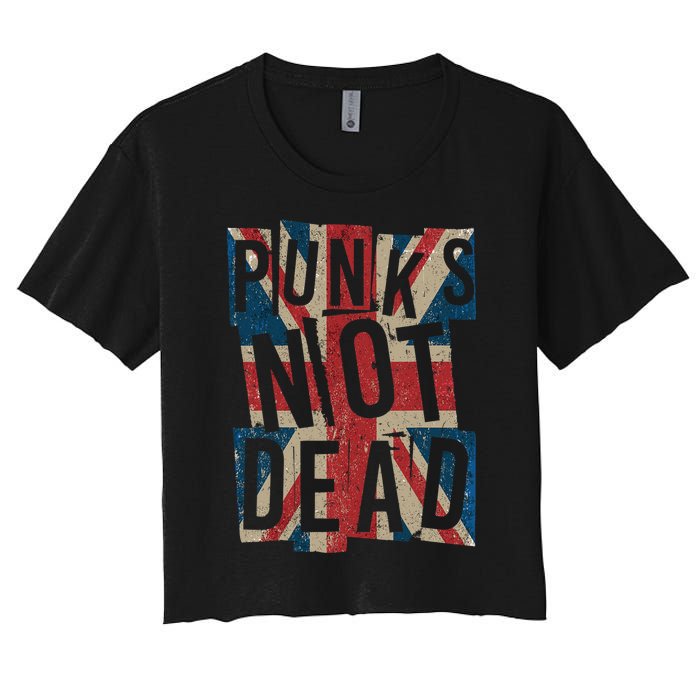 Punks Not Dead Vintage Uk London Flag Punk Is Not Dead Women's Crop Top Tee