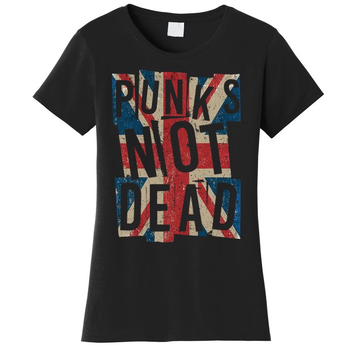 Punks Not Dead Vintage Uk London Flag Punk Is Not Dead Women's T-Shirt