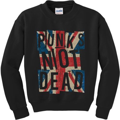 Punks Not Dead Vintage Uk London Flag Punk Is Not Dead Kids Sweatshirt