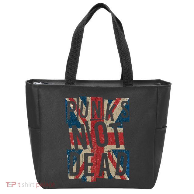 Punks Not Dead Vintage Uk London Flag Punk Is Not Dead Zip Tote Bag