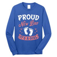 Proud New Dad Its A Footprints Reveal Announcet Gift Long Sleeve Shirt