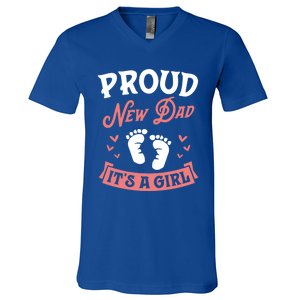 Proud New Dad Its A Footprints Reveal Announcet Gift V-Neck T-Shirt