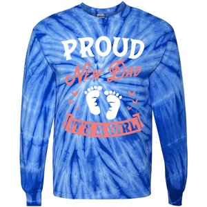 Proud New Dad Its A Footprints Reveal Announcet Gift Tie-Dye Long Sleeve Shirt