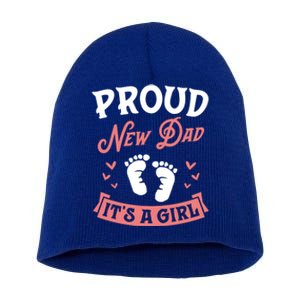 Proud New Dad Its A Footprints Reveal Announcet Gift Short Acrylic Beanie