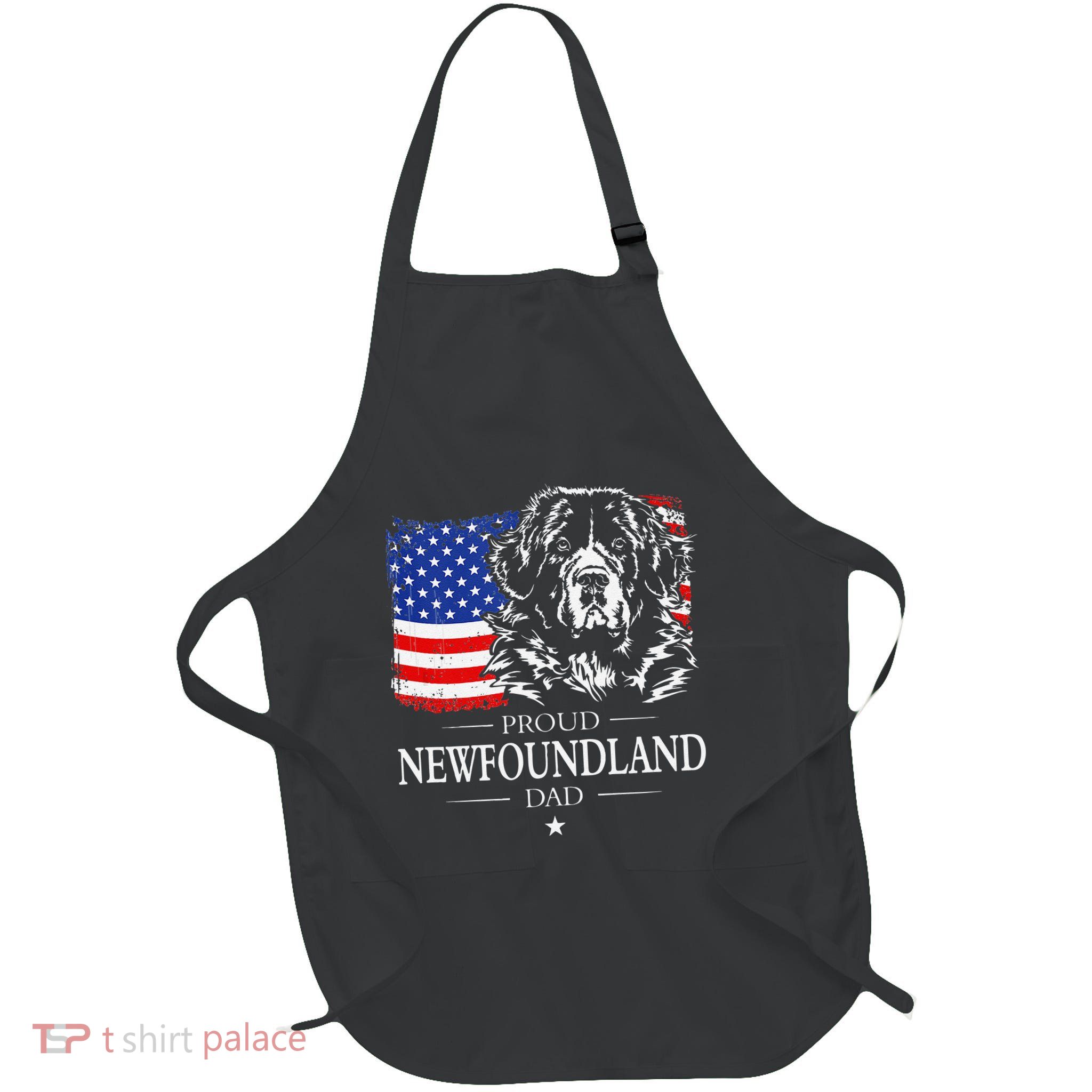 Proud Newfoundland Dad American Flag Patriotic Dog Gift Full-Length Apron With Pockets