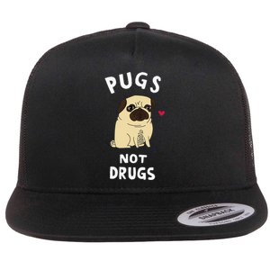 Pugs Not Drugs Funny Present For Dog Lover Tee Pets Flat Bill Trucker Hat