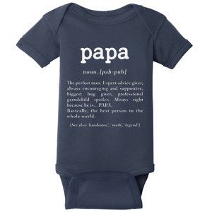 Papa Noun Definition Perfect Man Grandpa Fathers Day Baby Bodysuit