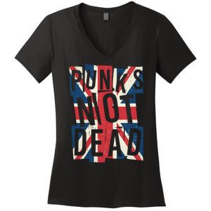 Punks Not Dead British Flag Britain England Women's V-Neck T-Shirt