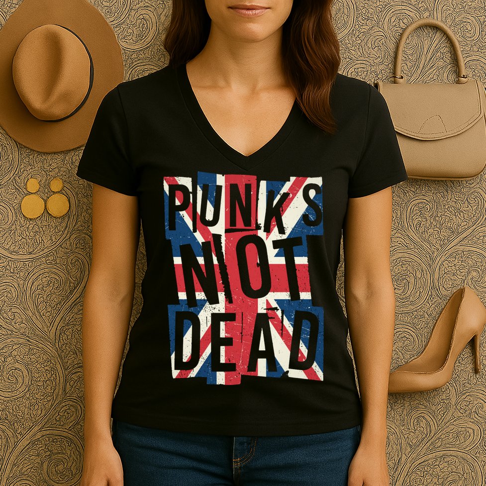 Punks Not Dead British Flag Britain England Women's V-Neck T-Shirt