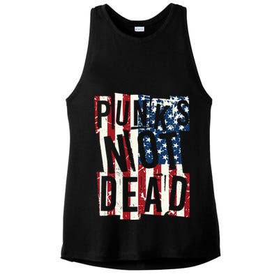 Punks Not Dead USA American Flag Ladies PosiCharge Tri-Blend Wicking Tank