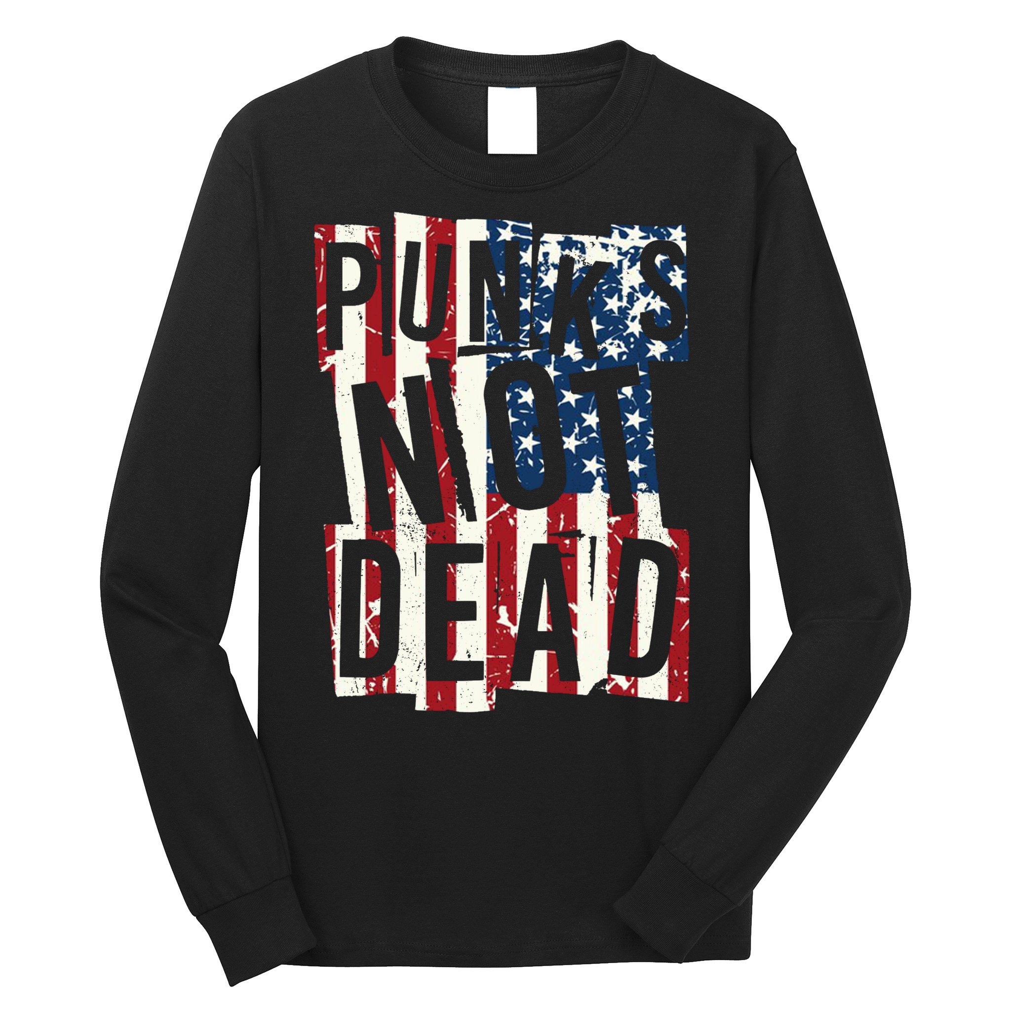 Punks Not Dead USA American Flag Long Sleeve Shirt