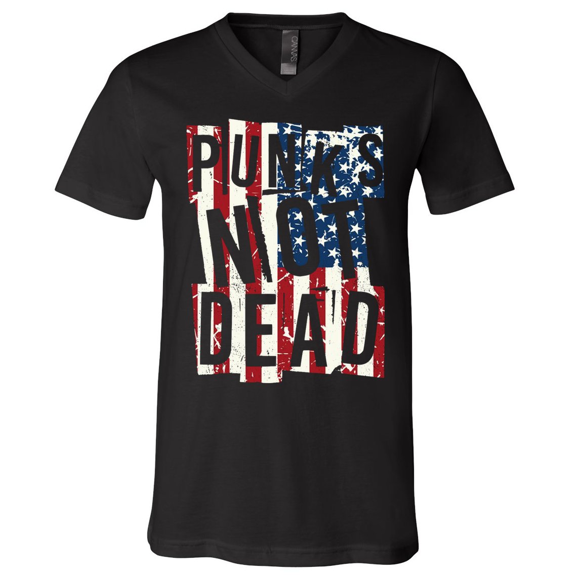 Punks Not Dead USA American Flag V-Neck T-Shirt