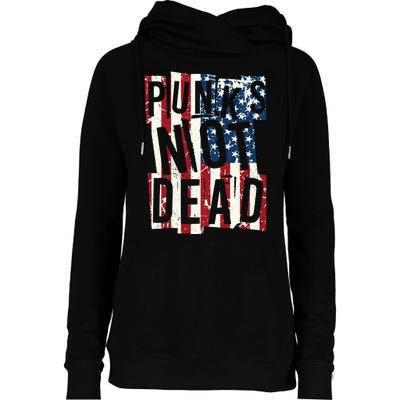 Punks Not Dead USA American Flag Womens Funnel Neck Pullover Hood