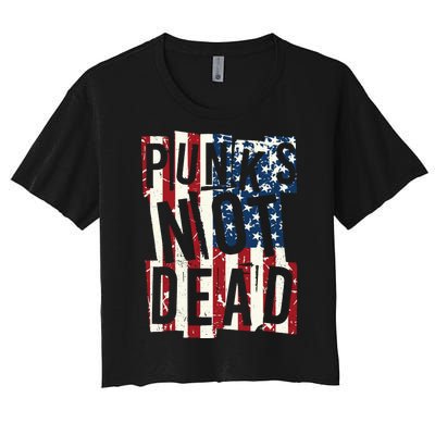 Punks Not Dead USA American Flag Women's Crop Top Tee