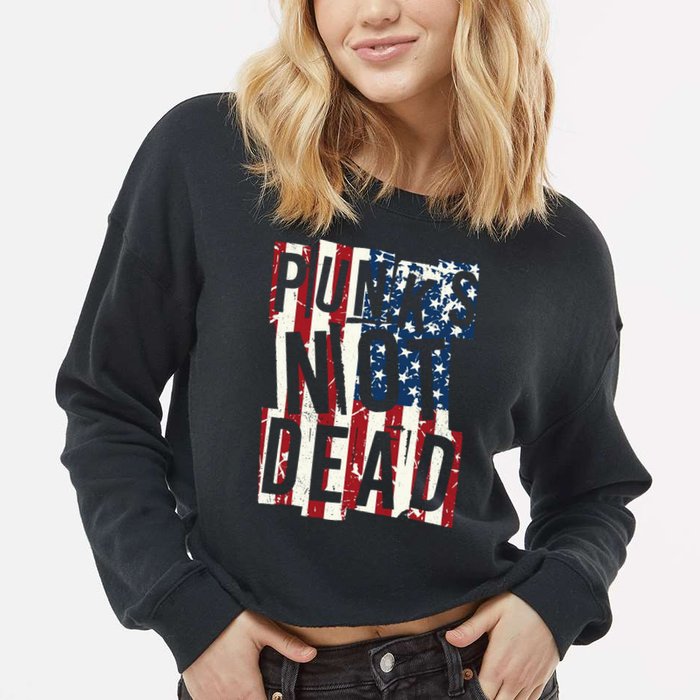 Punks Not Dead USA American Flag Cropped Pullover Crew