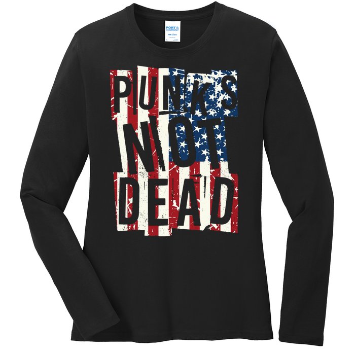 Punks Not Dead USA American Flag Ladies Long Sleeve Shirt