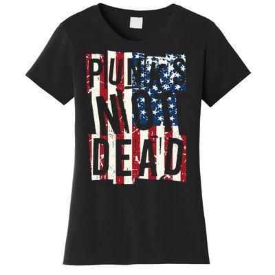 Punks Not Dead USA American Flag Women's T-Shirt