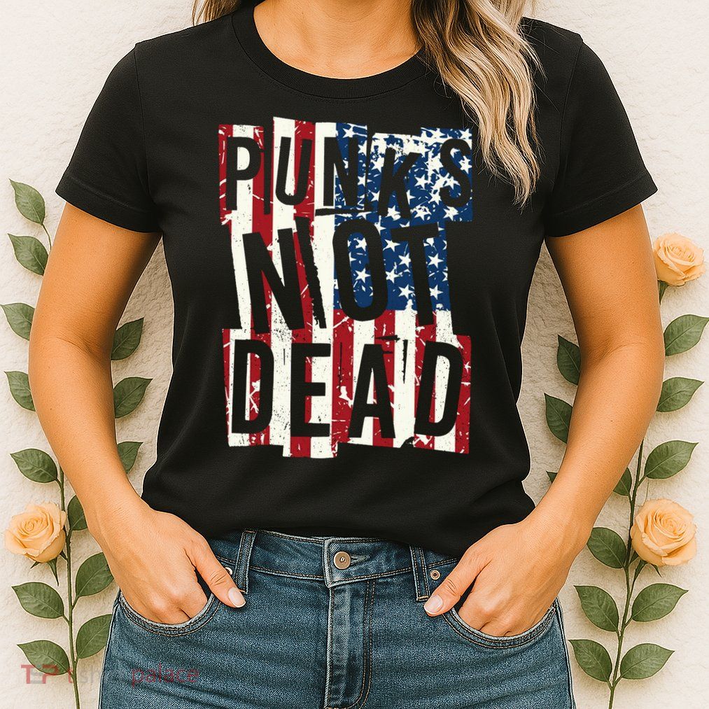 Punks Not Dead USA American Flag Womens T-Shirt