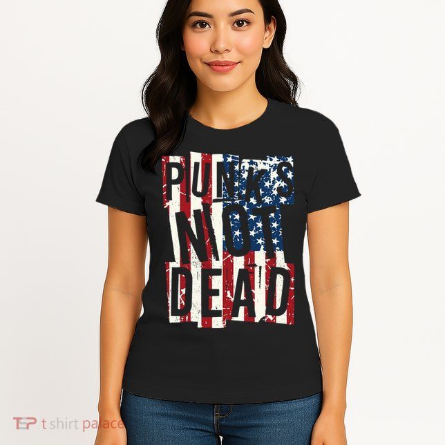 Punks Not Dead USA American Flag Womens T-Shirt