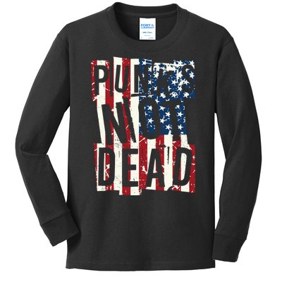 Punks Not Dead USA American Flag Kids Long Sleeve Shirt