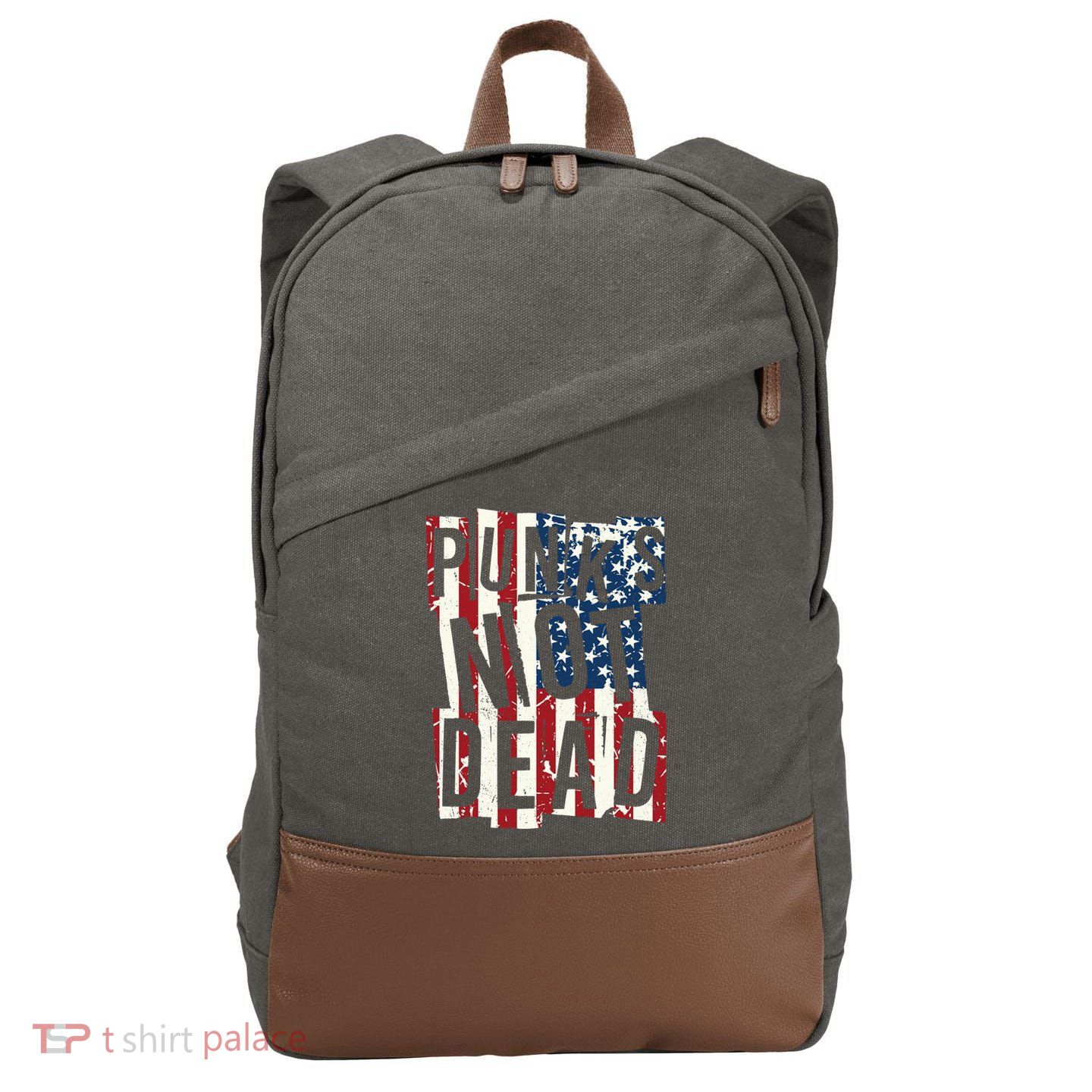 Punks Not Dead USA American Flag Cotton Canvas Backpack