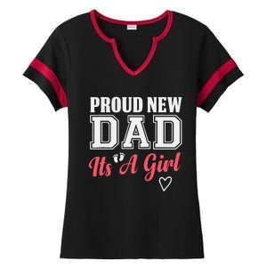 Proud New Dad Its A Girl Cute Girl Announcement Heart Ladies Halftime Notch Neck Tee