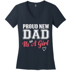 Proud New Dad Its A Girl Cute Girl Announcement Heart Women's V-Neck T-Shirt