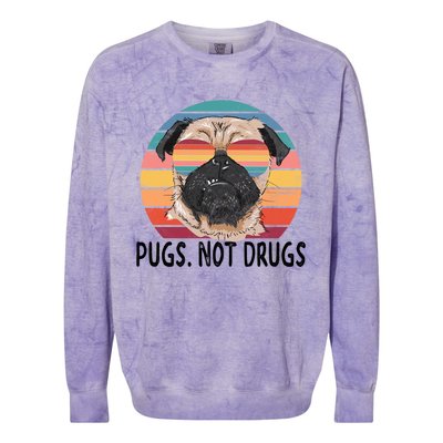 Pugs Not Drugs Funny Pug Lover Retro Vintage Gift Colorblast Crewneck Sweatshirt