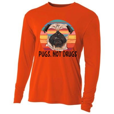 Pugs Not Drugs Funny Pug Lover Retro Vintage Gift Cooling Performance Long Sleeve Crew