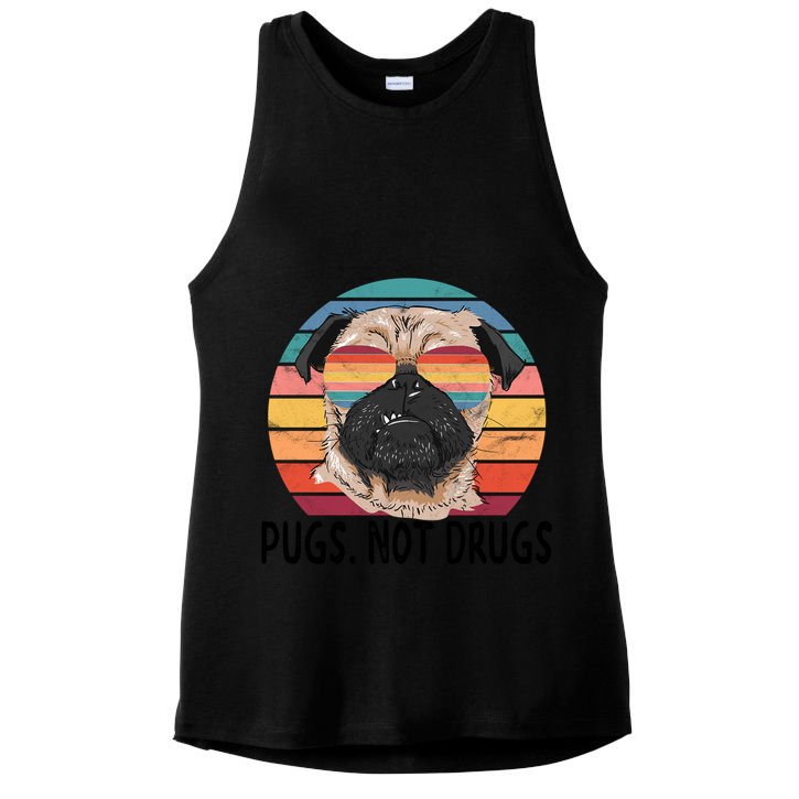 Pugs Not Drugs Funny Pug Lover Retro Vintage Gift Ladies PosiCharge Tri-Blend Wicking Tank