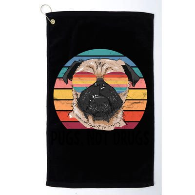 Pugs Not Drugs Funny Pug Lover Retro Vintage Gift Golf Towel