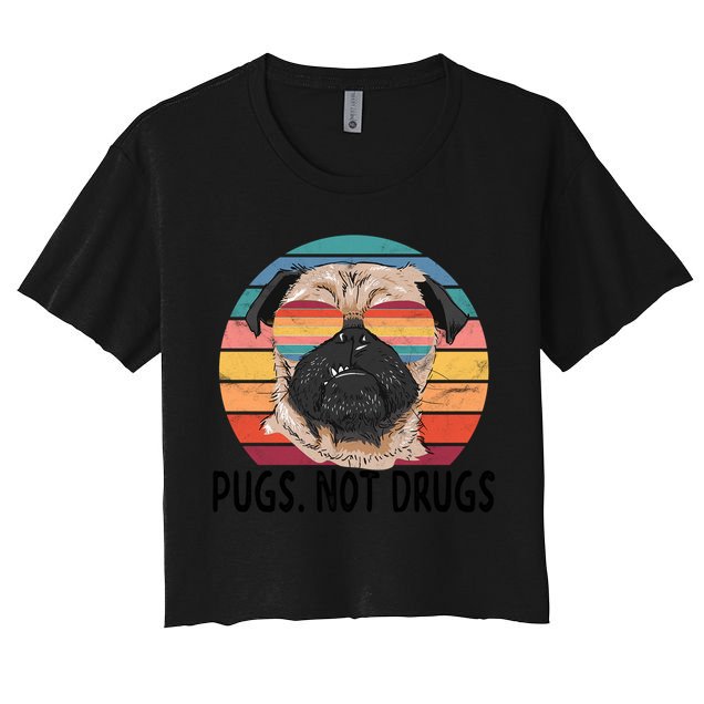 Pugs Not Drugs Funny Pug Lover Retro Vintage Gift Crop Top
