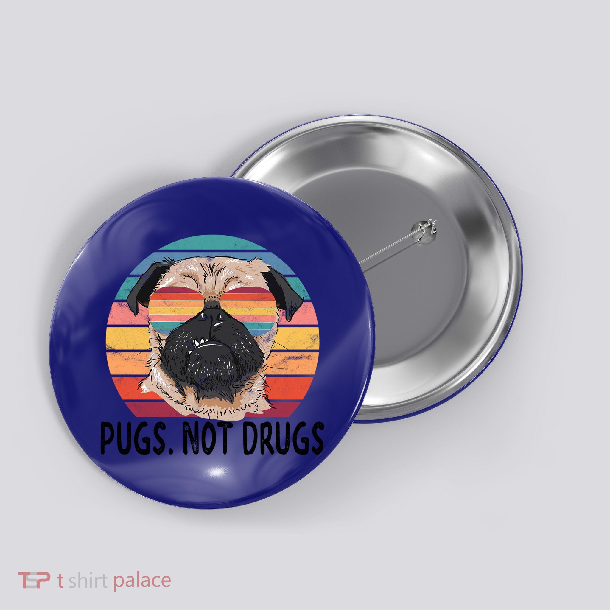 Pugs Not Drugs Funny Pug Lover Retro Vintage Gift Button