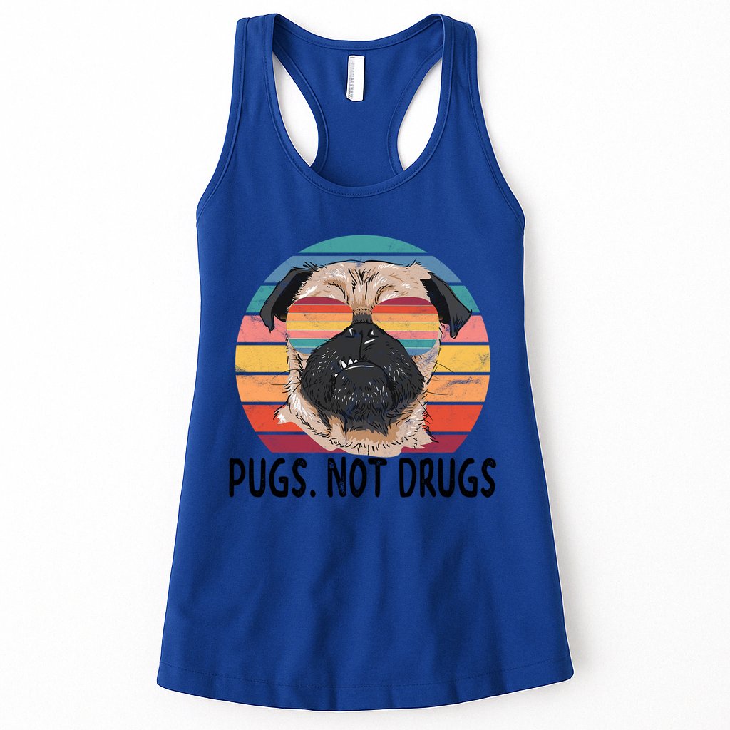 Pugs Not Drugs Funny Pug Lover Retro Vintage Gift Womens Tank Top