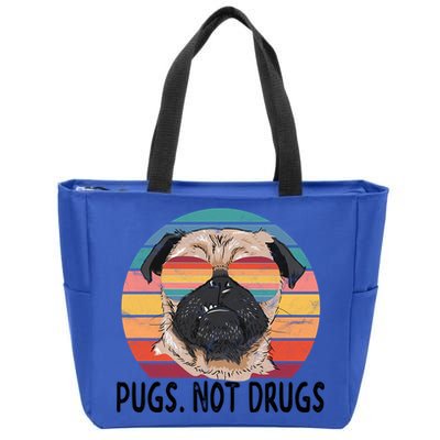 Pugs Not Drugs Funny Pug Lover Retro Vintage Gift Zip Tote Bag
