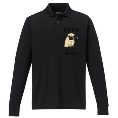 Pugs Not Drugs Performance Long Sleeve Polo