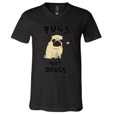 Pugs Not Drugs V-Neck T-Shirt