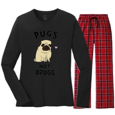 Pugs Not Drugs Women's Long Sleeve Flannel Pajama Set 