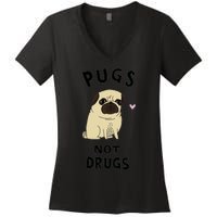 Pugs Not Drugs Women's V-Neck T-Shirt